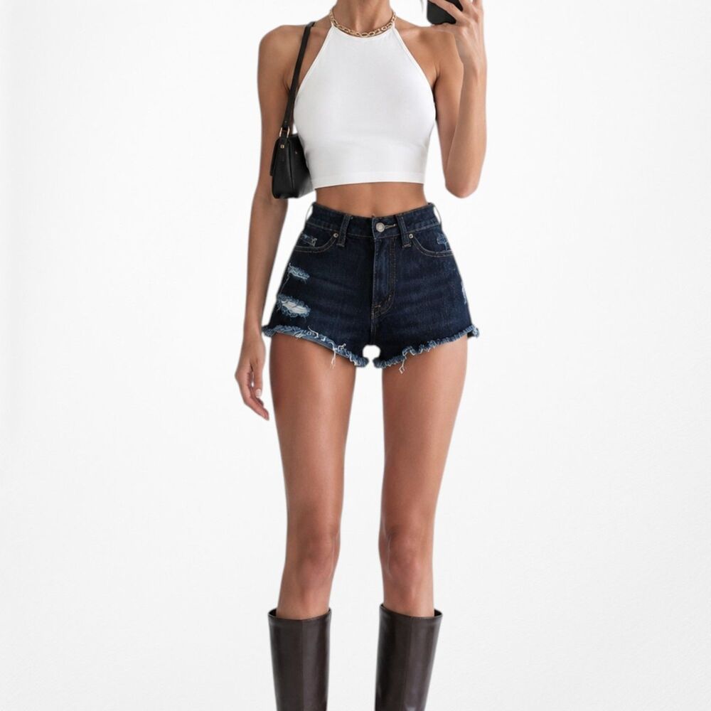 Urban Outfitters Dark Wash High Waisted Distressed Destroyed Shorts Size 24/S/XS